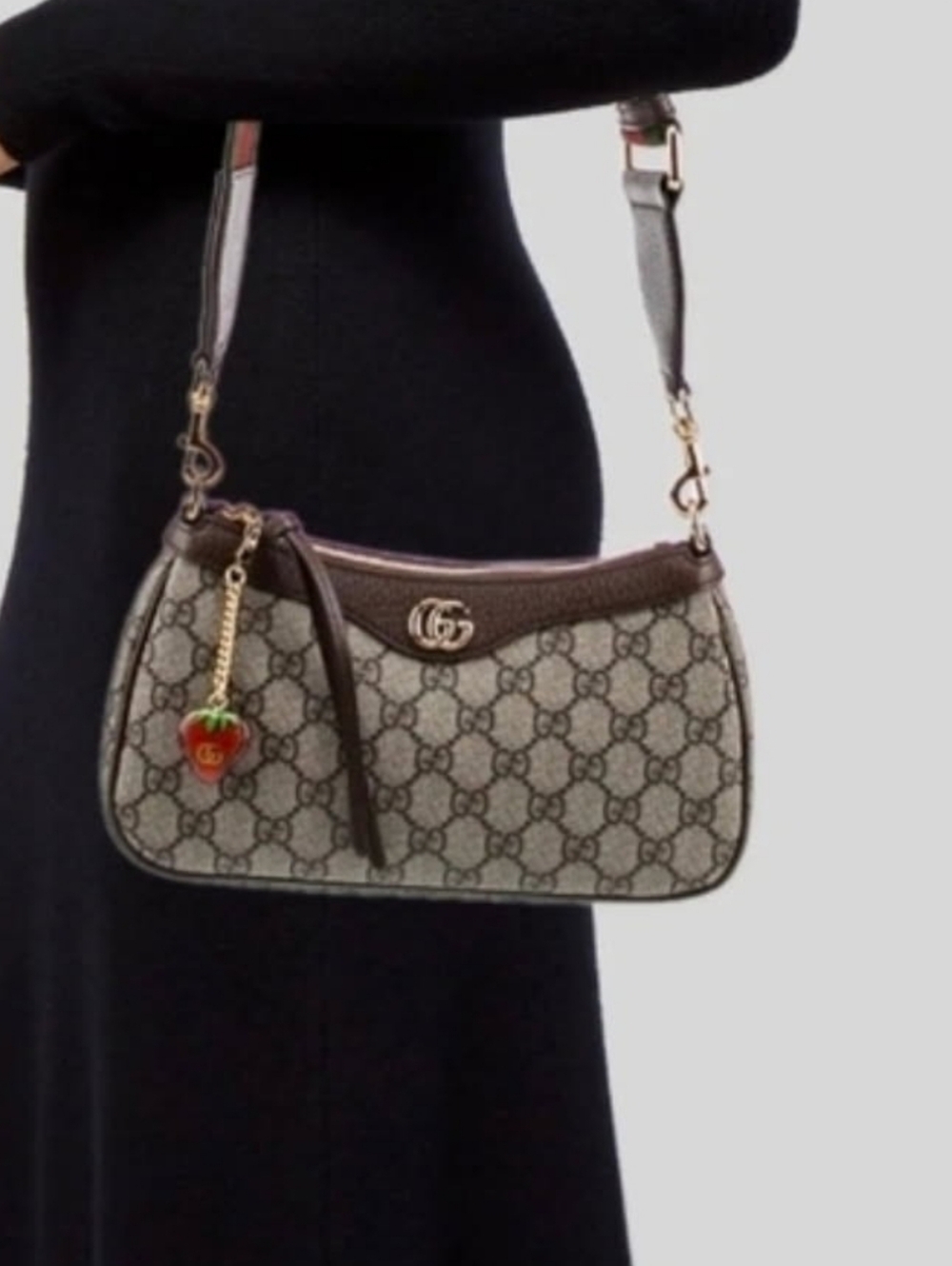 Gucci Beige/Brown GG Supreme Canvas Crossbody with Green-Red Strap - Picture 10 of 16